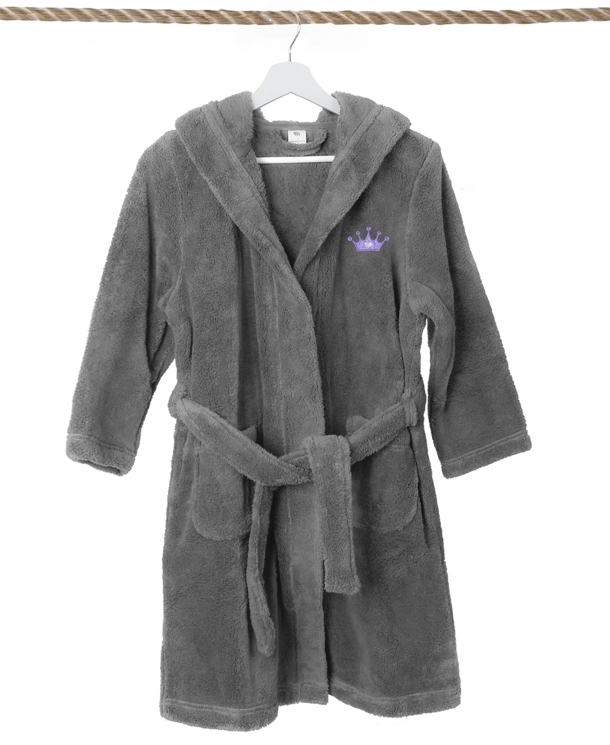 Linum Home Kids Crown Super Plush Double Brushed Hooded Bathrobe In Grey,purple