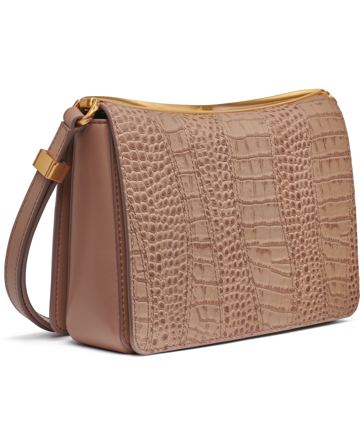 Donna Karan Jericho Croco Wave Flap Shoulder With Sculpted Hardware In Toasted Almond