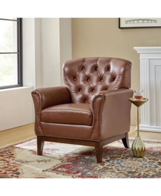 Eugene Traditional Genuine Leather Chair with Tufted Wing Back and Solid Wood