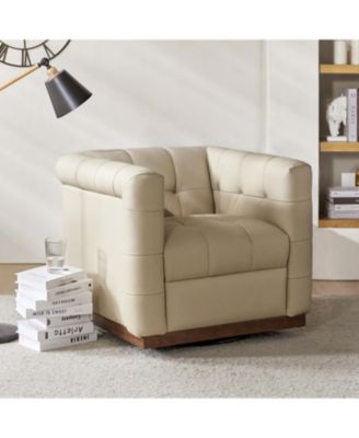 1 Count Gabriel Mid-Certury Modern Genuine Leather Swivel Club Chair