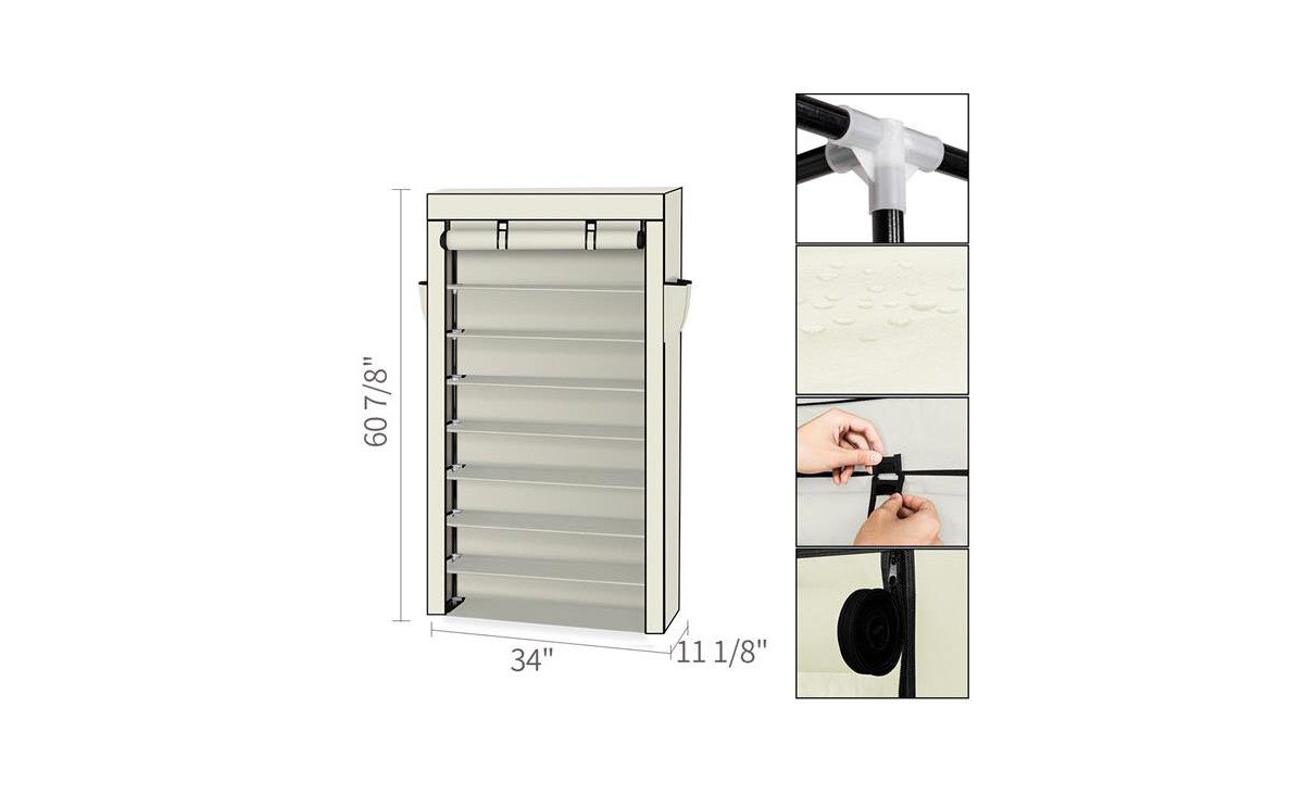 Slickblue 10 Tiers Shoe Rack with Dustproof Cover Closet Shoe Storage Cabinet Organizer