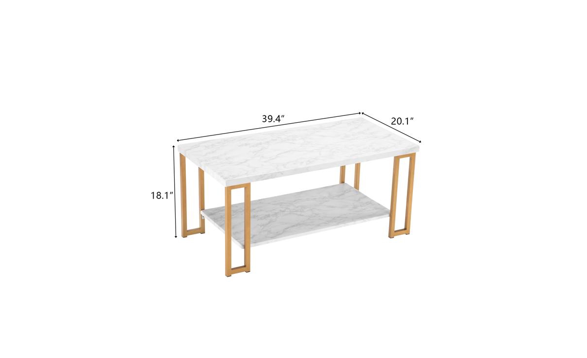 Slickblue Simple Double-layer Golden Iron Pipe Marble Pvc Coffee Table Rectangular