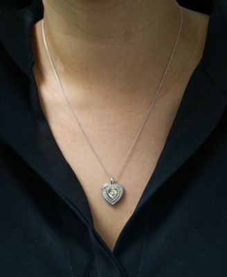 Diamond Heart 18" Pendant Necklace (1/4 ct. t.w.) in Sterling Silver and 14k Gold-Plate, Created for Macy's