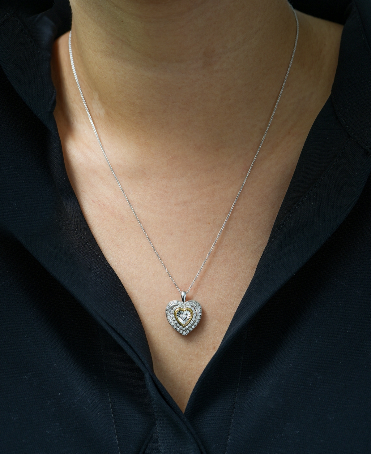 Macy's Diamond Heart 18" Pendant Necklace (1/4 Ct. T.w.) In Sterling Silver And 14k Gold-plate, Created For In Sterling Silver  Gold-plate
