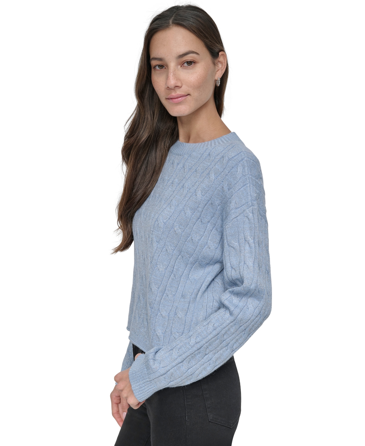 Dkny Jeans Women's Lightweight Cable-Knit Sweater -SILVER