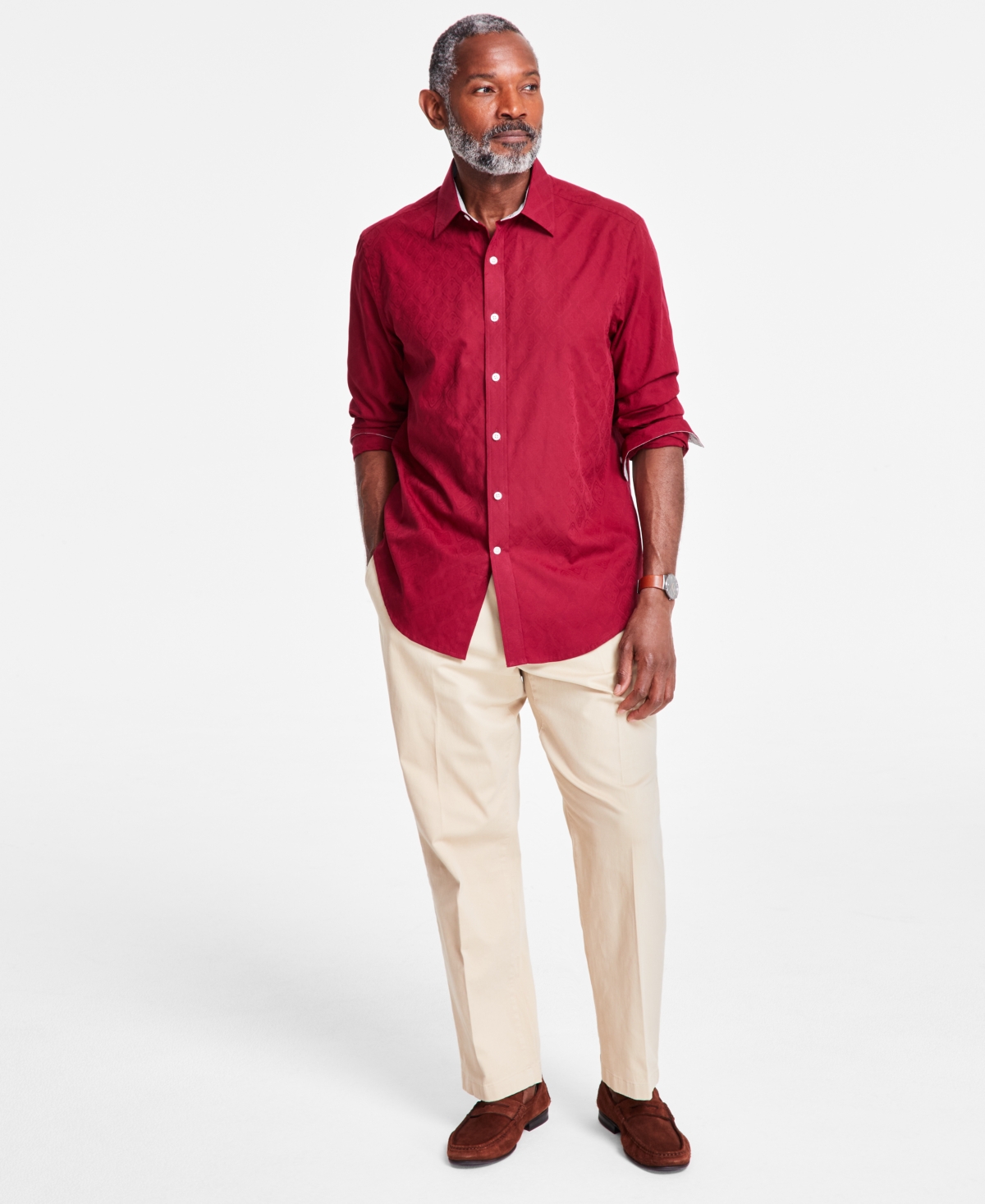 Club Room Men's Long Sleeve Diamond Jacquard Button-Front Shirt, Exclusively at Macy's