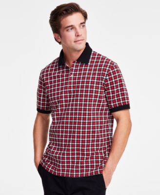 Club Room - Men's Short Sleeve Houndstooth Pique Polo Shirt