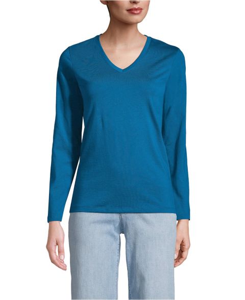 Женская футболка Lands' End Tall Supima Cotton Long Sleeve V-Neck, цвет: Бирюзовый