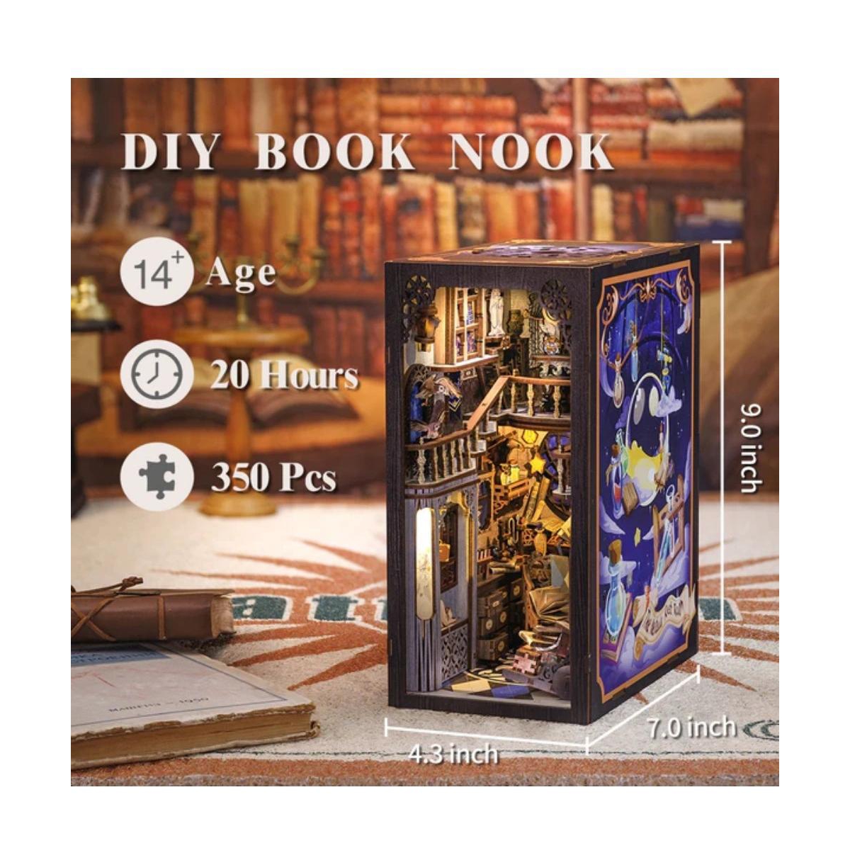 Cutebee Diy Book Nook Kit Diy Dollhouse Miniature House Booknook Bookshelf Insert Decor Bookends Model Build-Creativity Gift Kit (Nebula Common Room