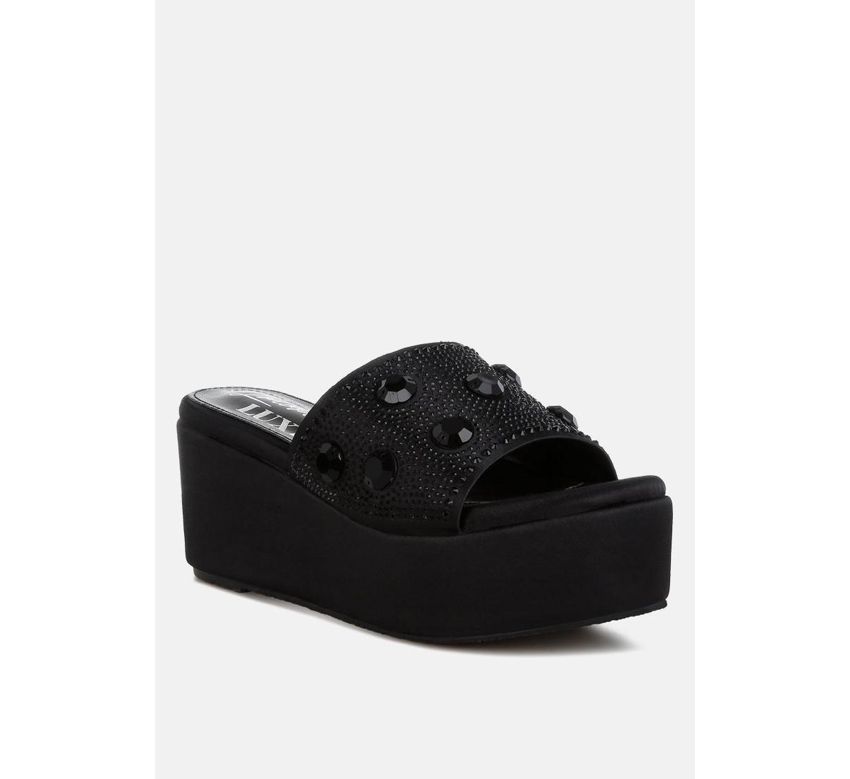 London Rag Meta charts Diamante & Rhinestone Flatform Sandals