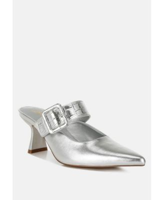 Bismi Large Buckle Kitten Heel Mules