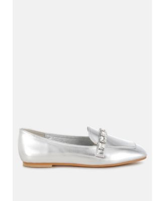 Womens Celosia Metallic Diamante Strap Loafers