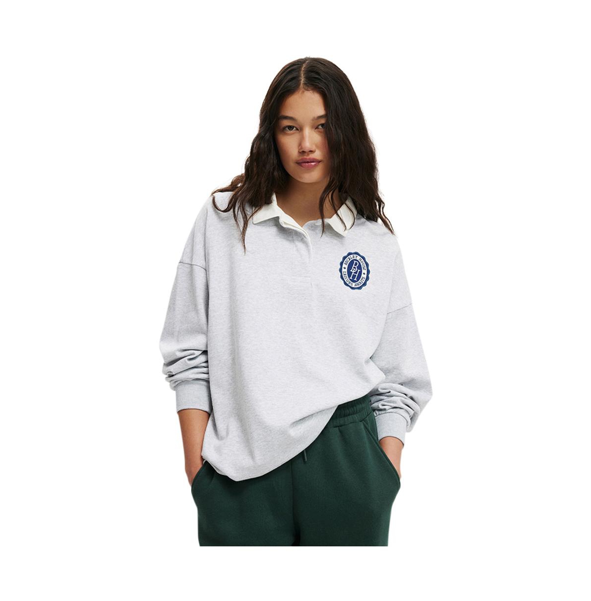 Cotton On Women's Oversized Long Sleeve Polo -/ soft grey marle