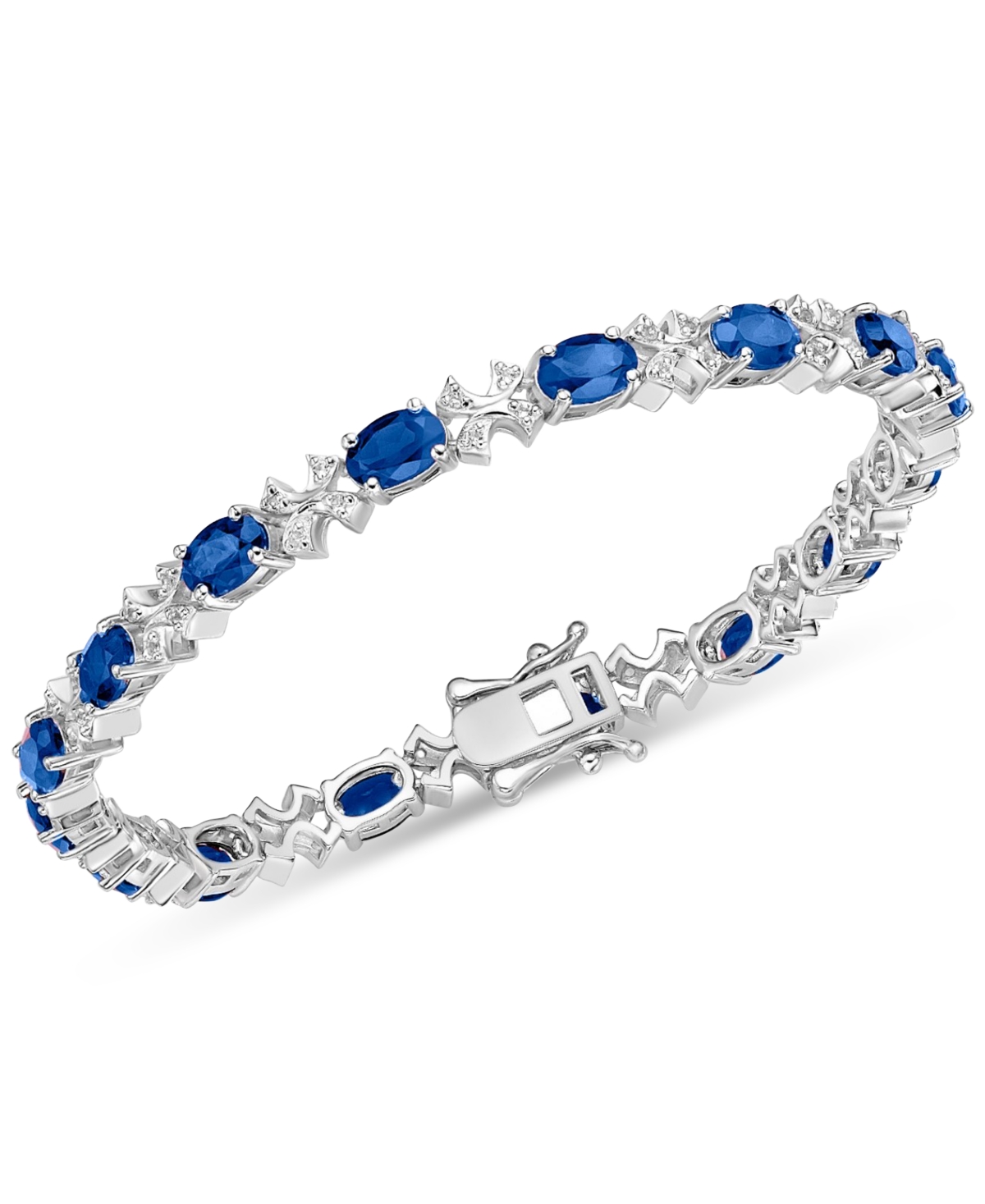 Macy's Emerald (8 Ct. T.w.) & White Topaz (1/3 Ct. T.w.) Oval Link Bracelet In Sterling Silver (also In Sap In Sapphire