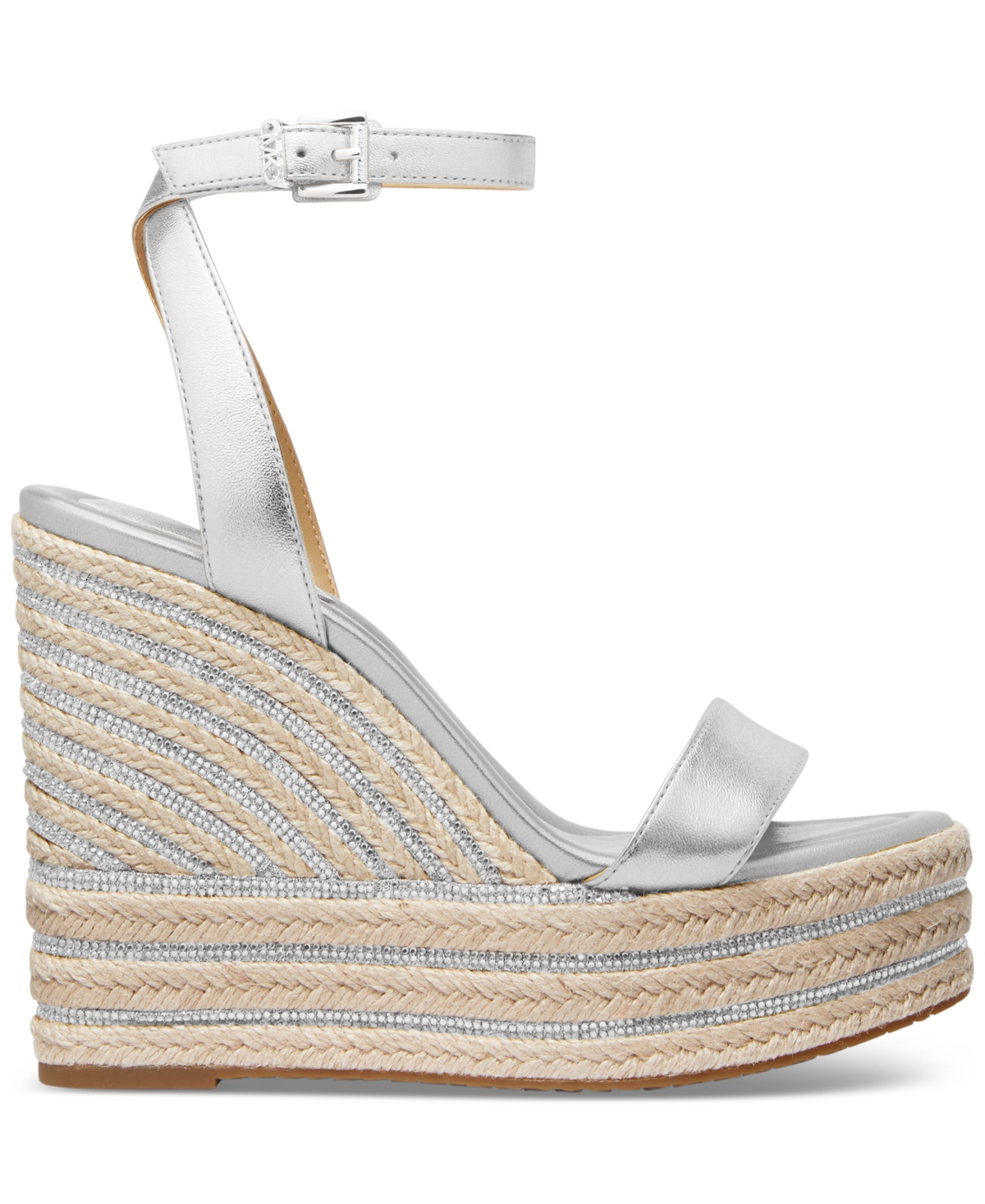 Michael Kors Leighton Metallic Leather Wedge Sandal In Silver
