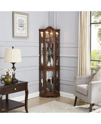 Glass Corner Curio Cabinet – Space-Saving Display Cabinet with Tempered Glass Shelves & Door