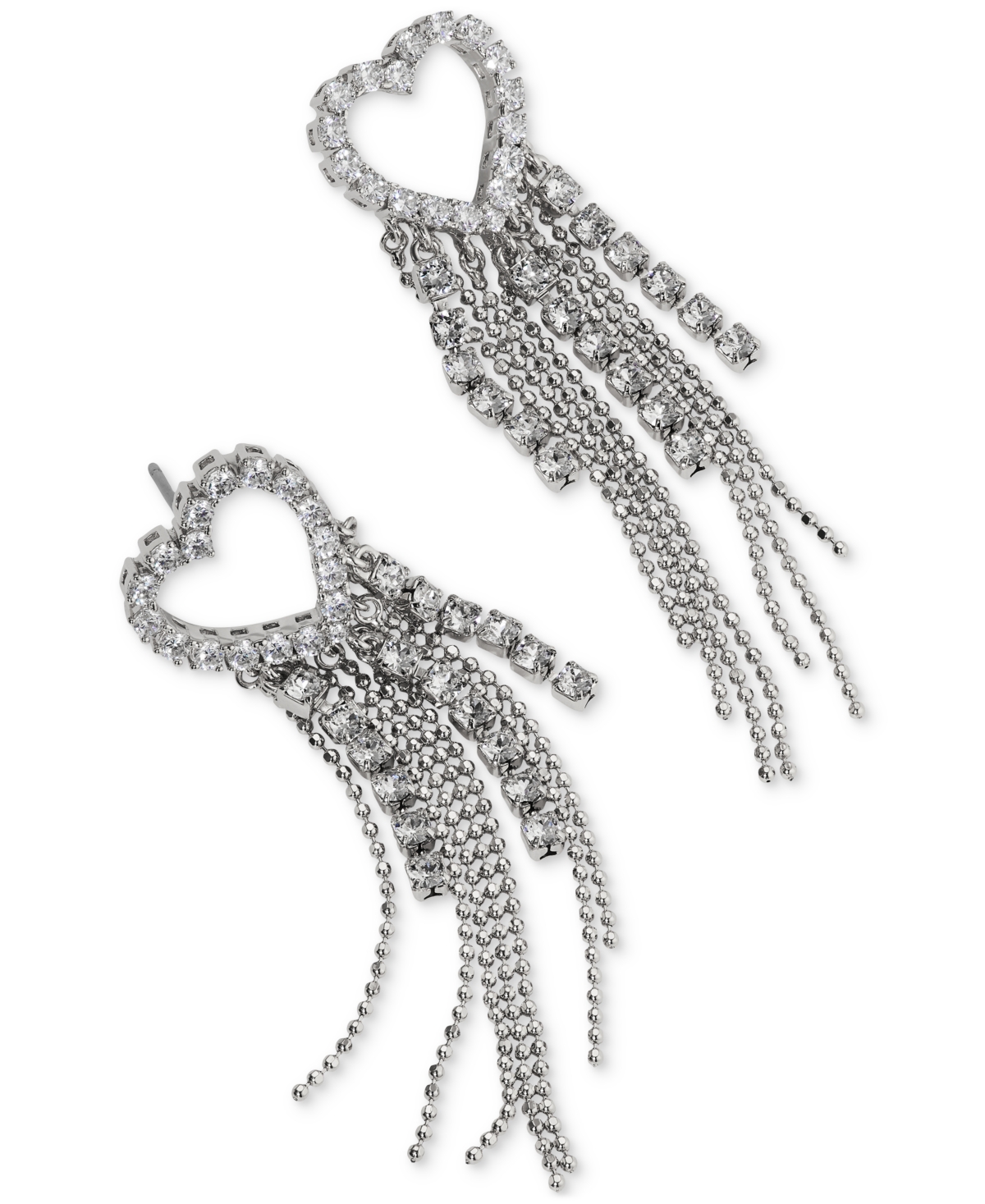 Ajoa By Nadri Rhodium-plated Cubic Zirconia Heart Fringe Drop Earrings In Rhodium