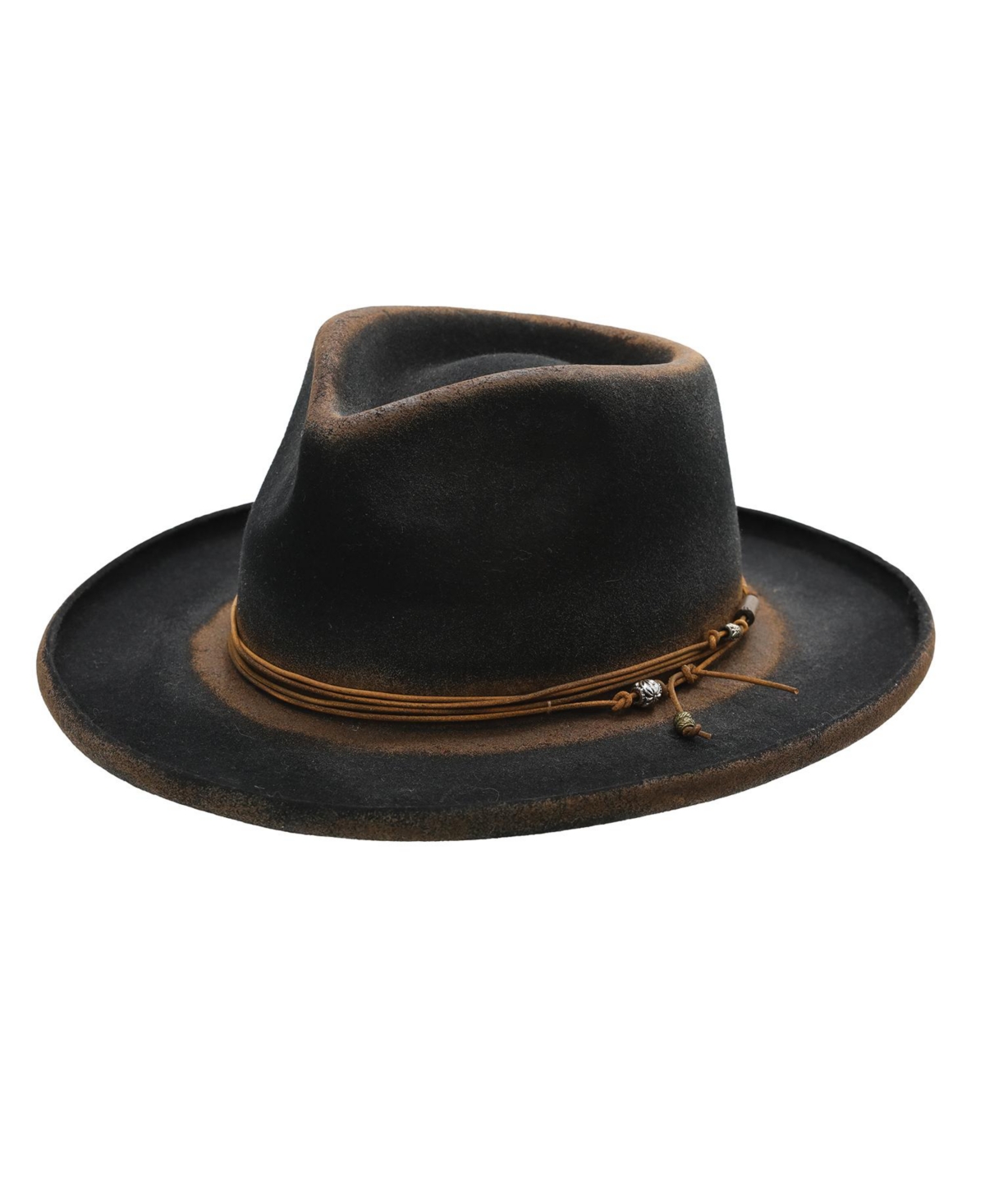 Eden Wool Felt Beaded Band Wide Brim Hat - Dark Brown