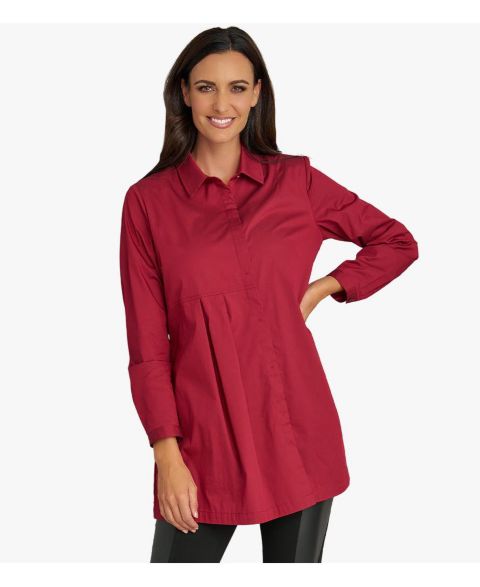 Женский топ Stella Carakasi Long Sleeves Cotton Poplin Asymmetrical Pleat Front Have It All Tunic, цвет: Свекольный