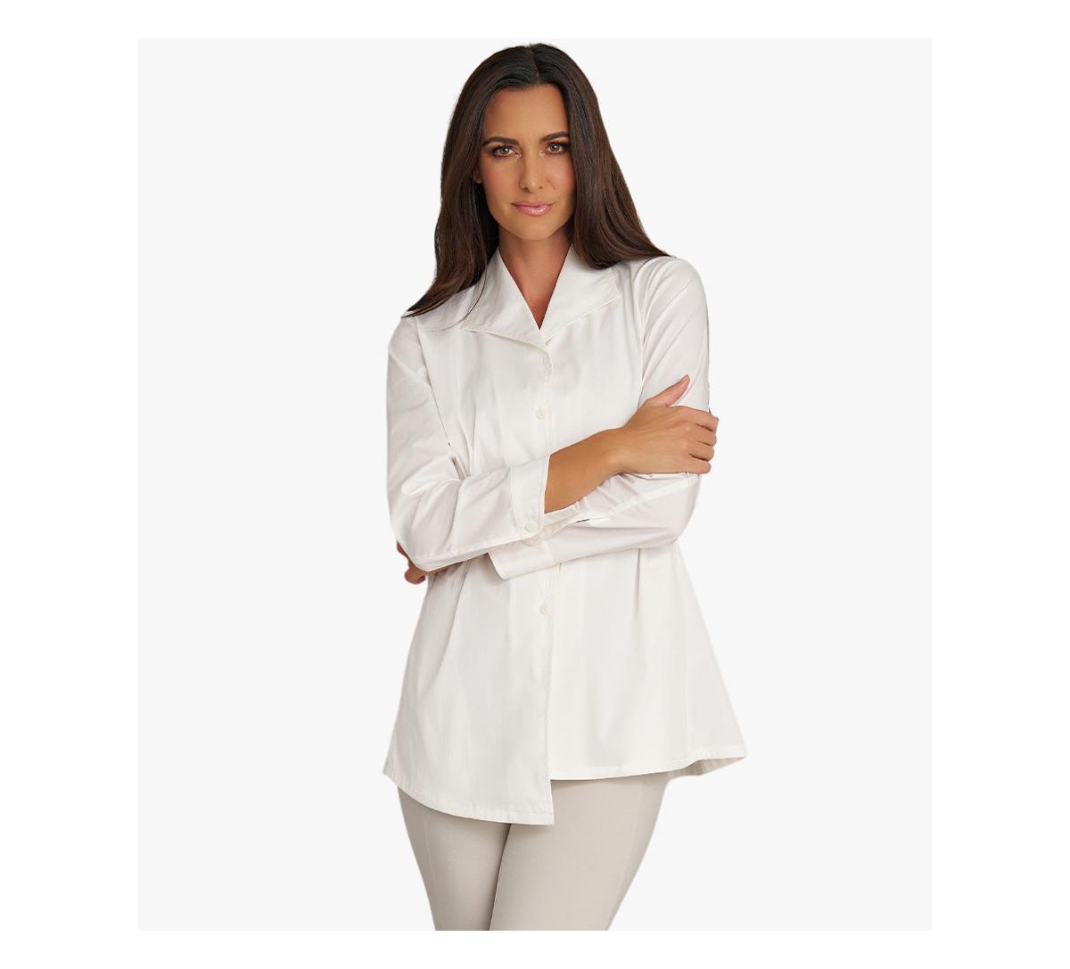 Women's Long Sleeves Cotton Poplin Asymmetrical Unique Cuff Transformation Tunic - Black