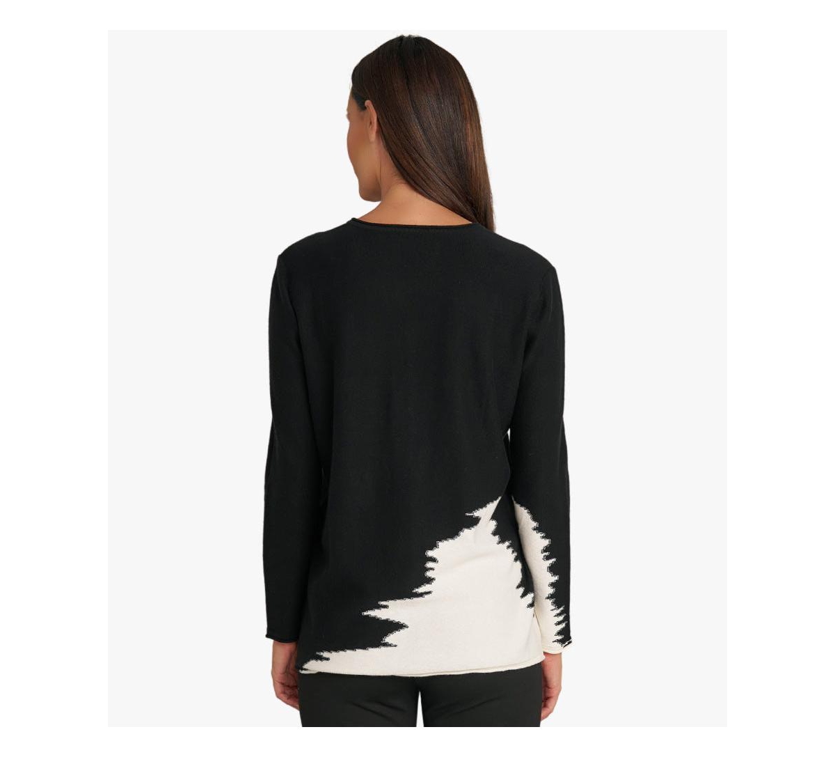 Stella Carakasi Women's Long Sleeve Colorblock Cotton Cashmere Blend Pullover Statement Sweater
