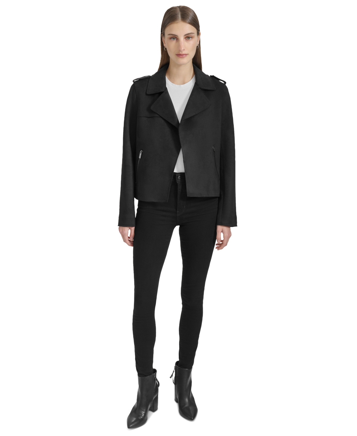 Marc New York Andrew Marc Sport Women's Draped Faux-suede Moto Jacket In Black