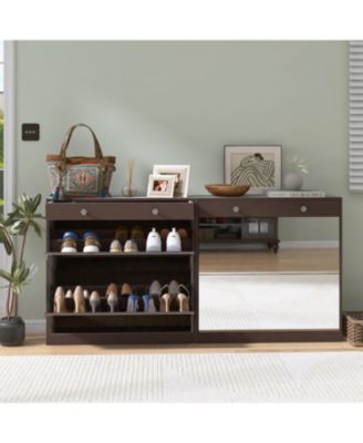 Mirror Shoe Cabinet with 2 Tier Drawers