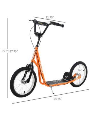 Youth Scooter Kick Scooter for Kids 5+ with Adjustable Handlebar 16" Front and Rear Dual Brakes Inflatable Wheels, Orange
