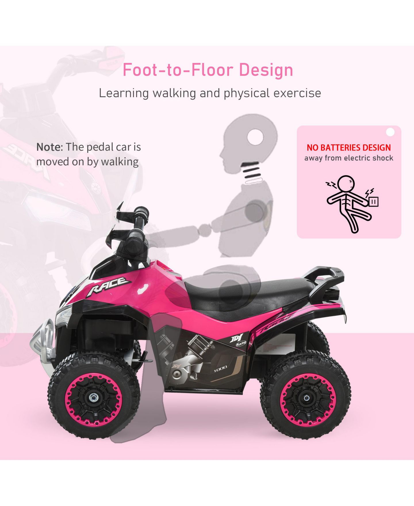 Детская игрушка Streamdale Furniture Ride Racer Foot-to-Floor Ride-On Car with Music & Lights, 44 lbs, Ages 1.5–3 Years, цвет: Розовый — фото 7