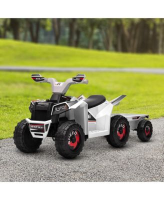 Simplie Fun Kids ATV Quad Car with Back Trailer, 6V Electric Ride On Car with Forward Backward Function, Wear-Resistant Wheels for Toddlers Ages 18-36 Months, White