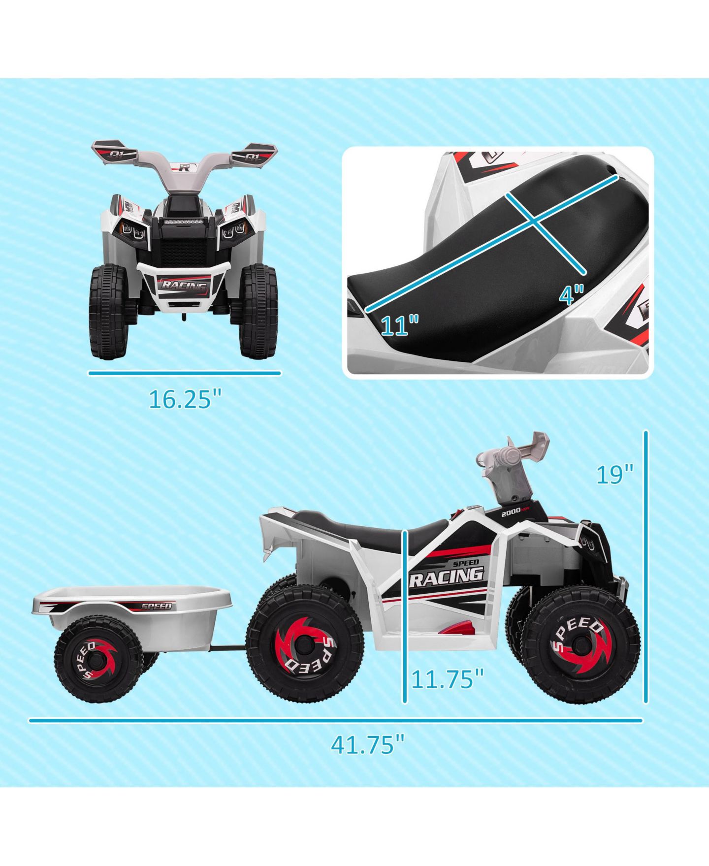 Детская игрушка Streamdale Furniture Electric Ride-On ATV with Back Trailer, цвет: Белый — фото 9