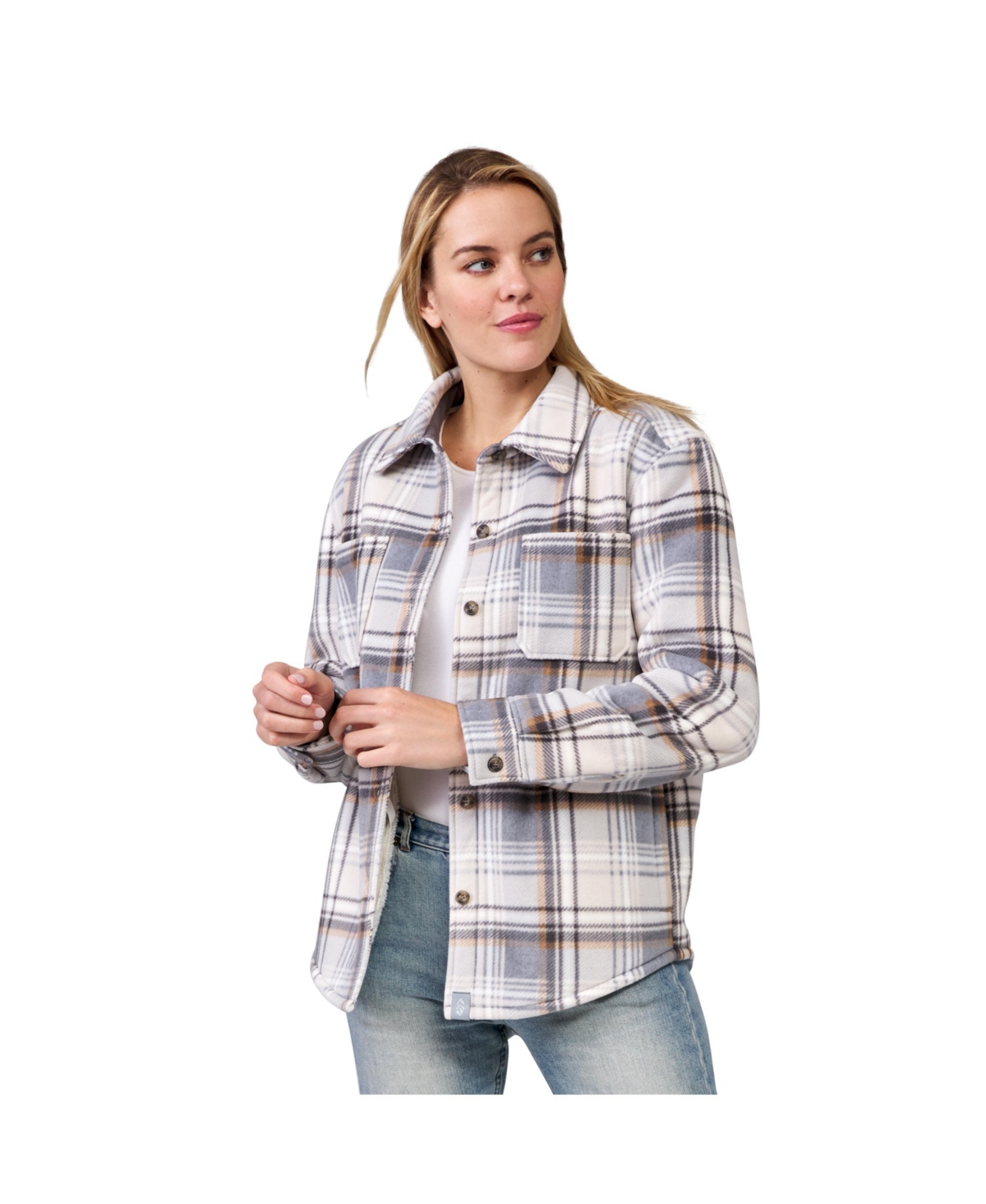 Women's Chill Out Fleece Shirt Jacket - Cream plaid
