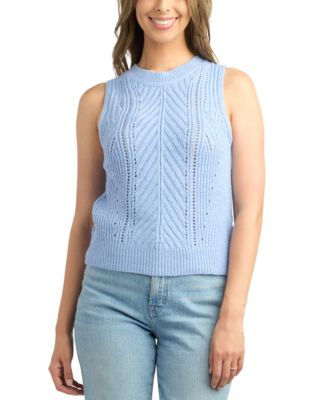 BCX - Juniors' Pointelle Cable-Knit Sleeveless Sweater