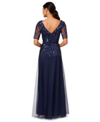Women's Embellished Mesh V-Neck Gown