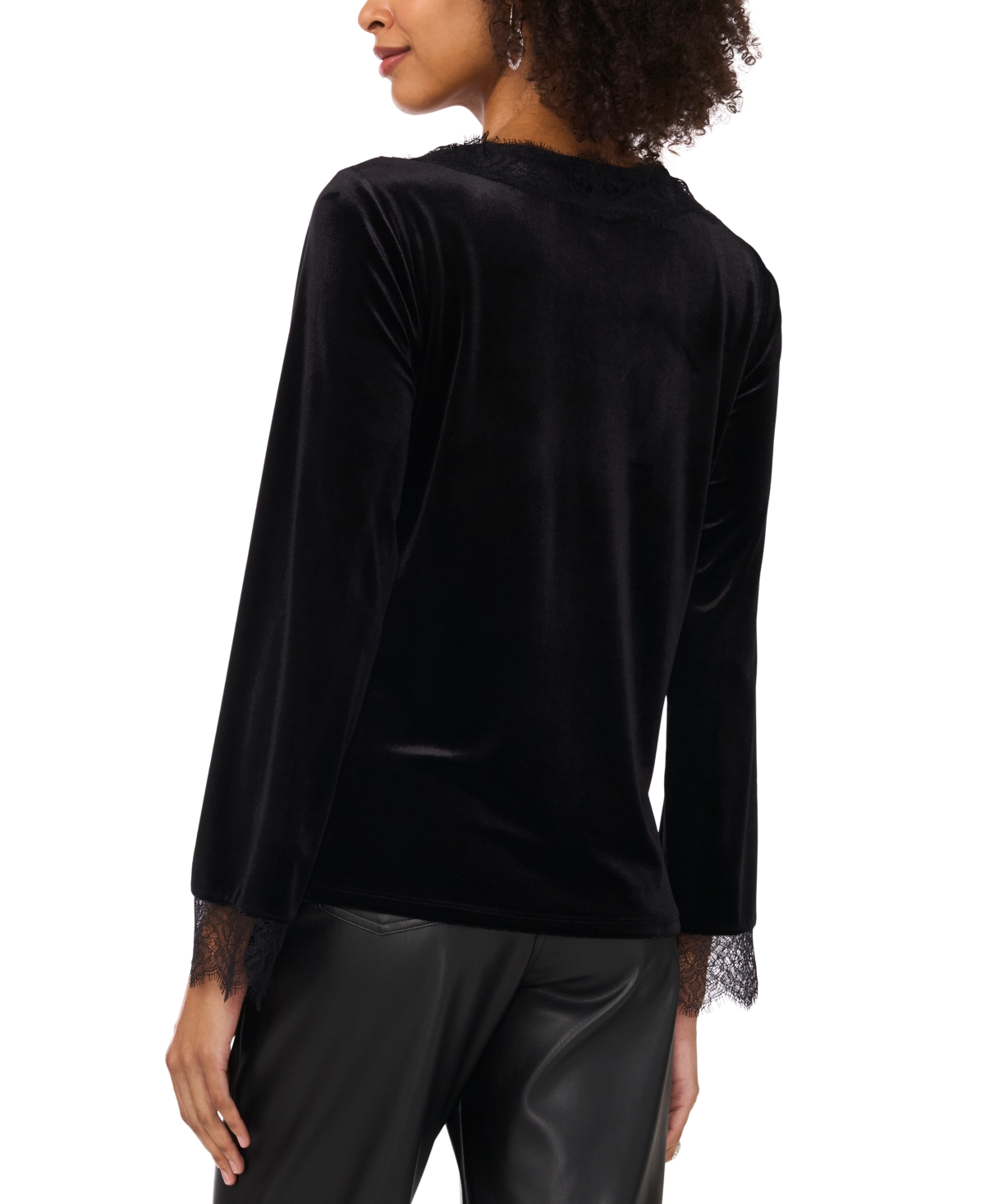 Vince Camuto Women's Velvet Lace-Trim Long-Sleeve Top