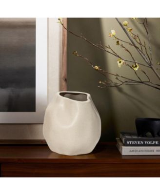 Ivory White Ceramic Modern Round Vase