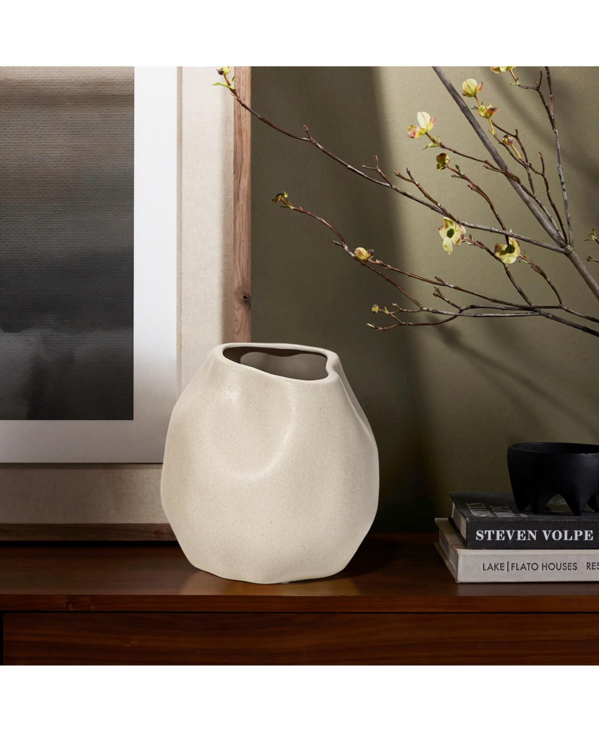 LuxenHome Ivory White Ceramic Modern Round Vase