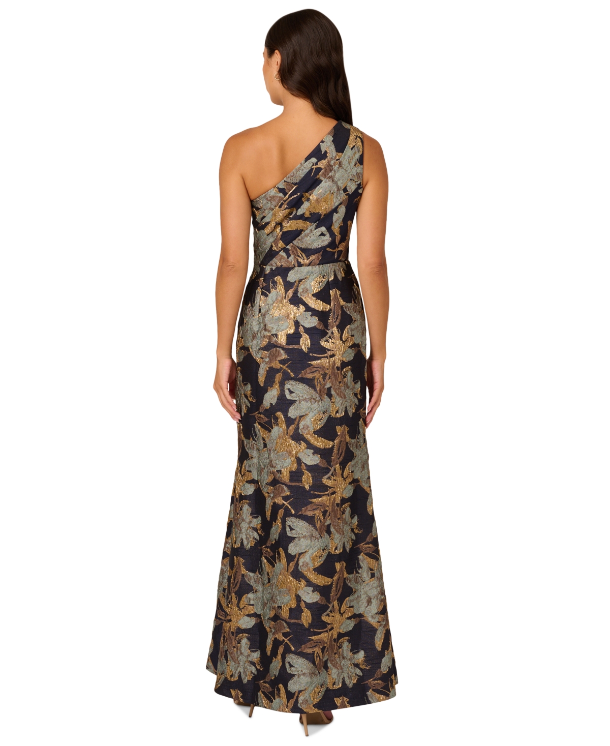 ADRIANNA PAPELL PETITE FLORAL-JACQUARD ONE-SHOULDER GOWN 