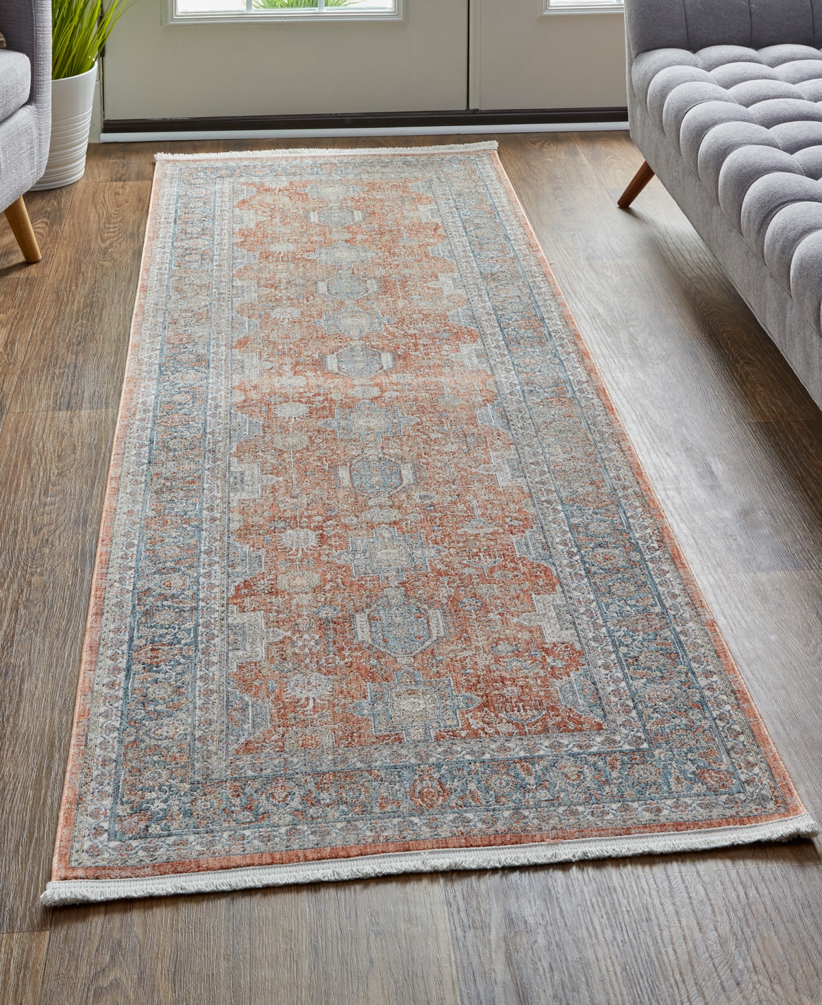 Feizy Marquette 3761f 2'8"x8' Runner Area Rug In Red,orange