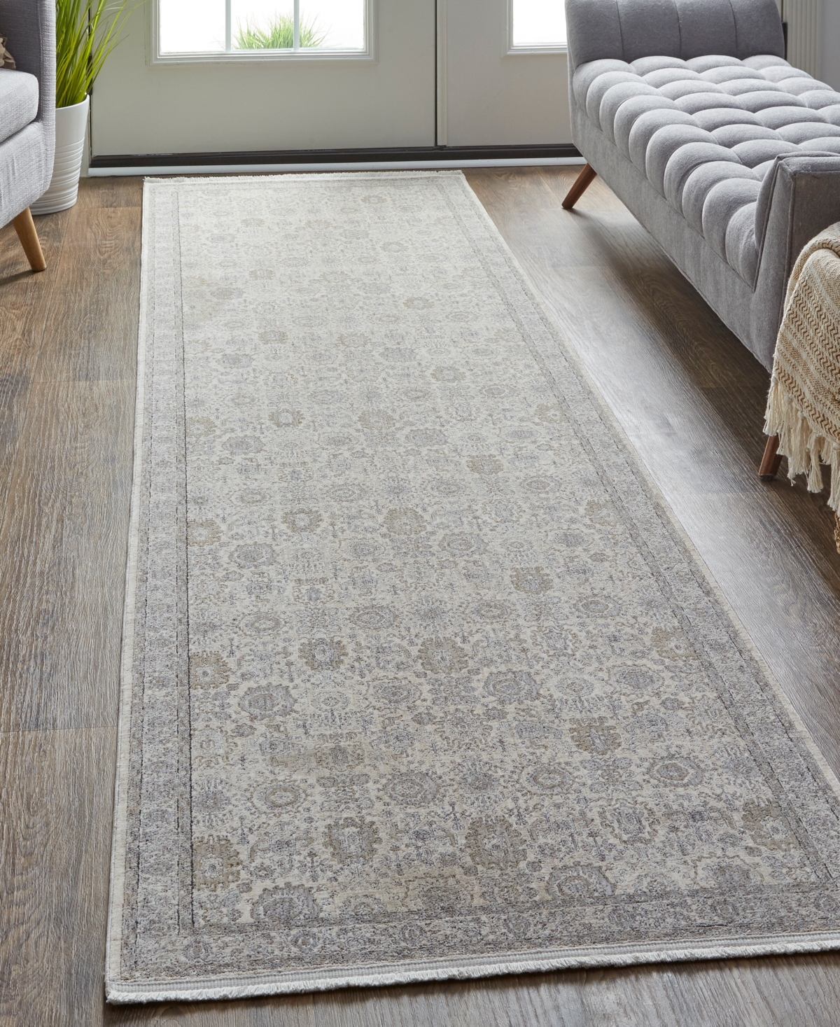 Shop Feizy Marquette 3776f 2'8"x8' Runner Area Rug In Gray