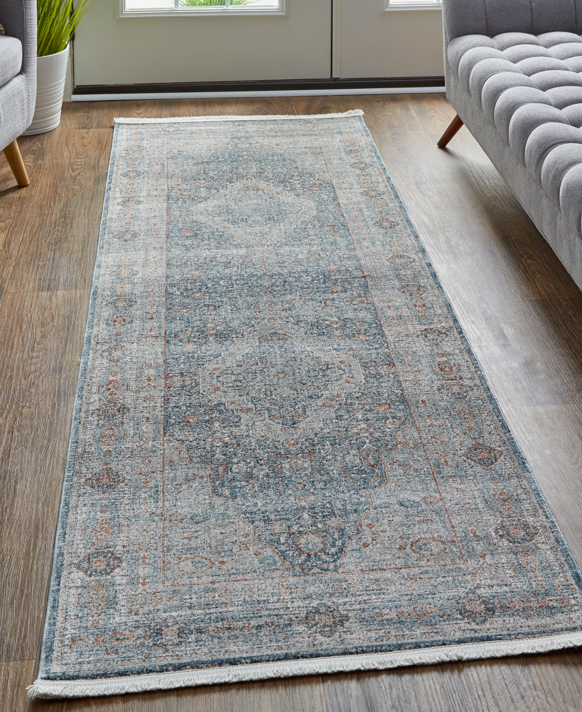 Feizy Marquette 3778f 2'8"x12' Runner Area Rug In Gray,blue
