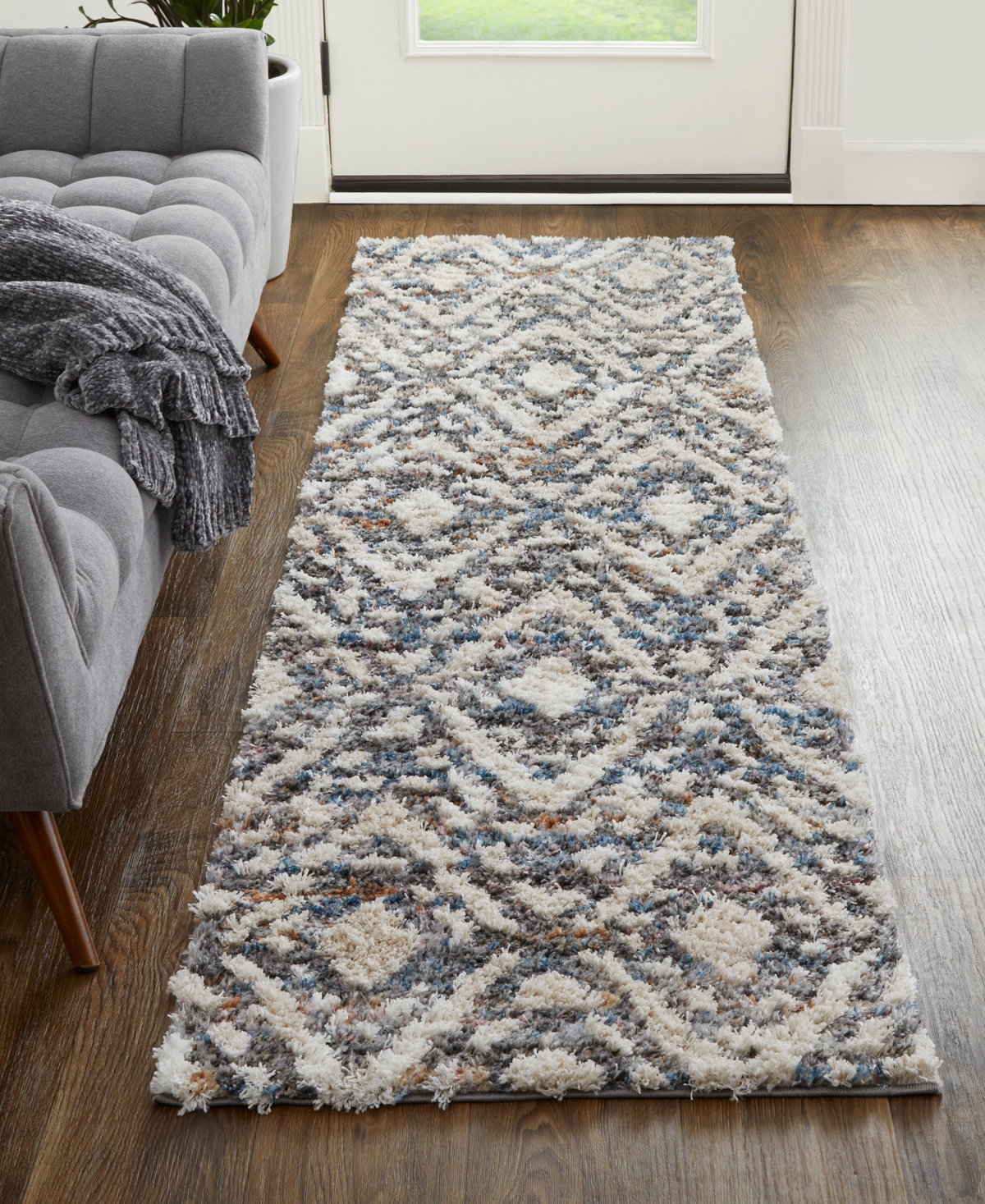 Feizy Mynka 39iaf 2'6"x8' Runner Area Rug In Ivory,gray