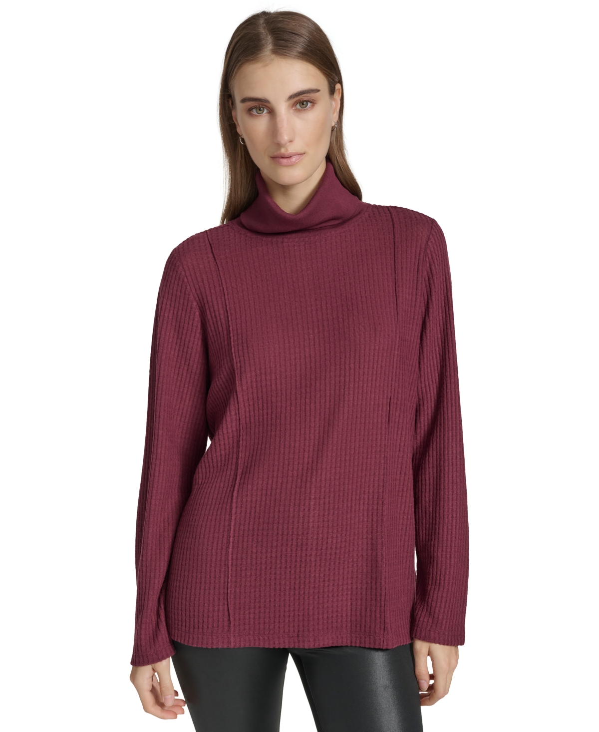 Andrew Marc Sport Women's Brushed Waffle Turtleneck Tunic - Port