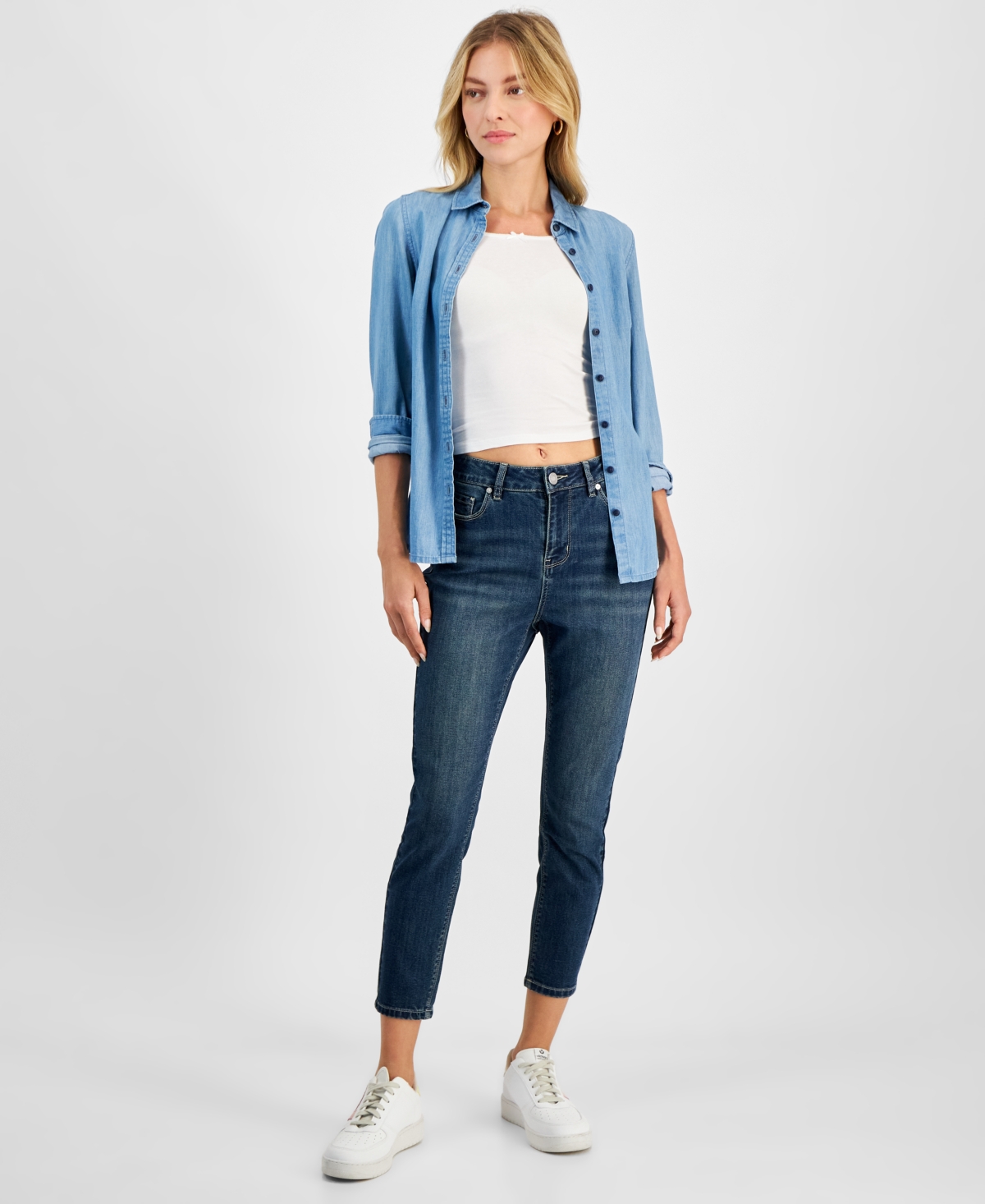 Indigo Rein Juniors' Curvy Cropped Mid-rise Jeans In Dark Blue
