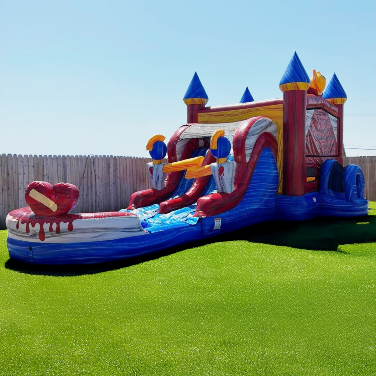 JumpOrange Queen Commercial Grade Bounce House Water Slide with Dual Lane and Detachable Pool for Kids and Adults (with Blower), Tunnel Entrance, Bask