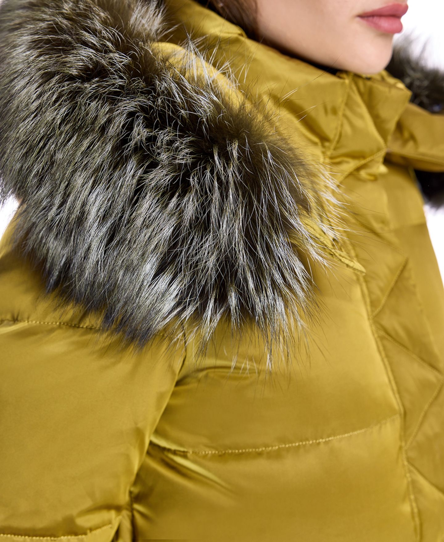 Женская куртка Julia & Stella By Maximilian Puffer Coat with Shearling Trim, цвет: Горчичный — фото 6