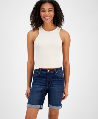 Juniors' Cuffed Hem Bermuda Denim Shorts