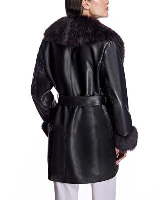 Women's Wrap Coat with Shearling Trim