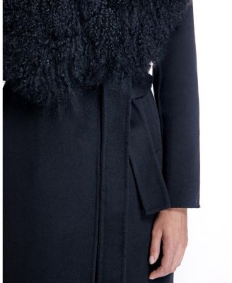 Women's Wool Wrap Coat With Shearling Trim