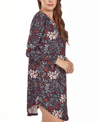 Women's Long Sleeve Ultra Soft Floral Print Sleepshirt Nightgown